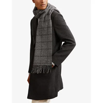 Reiss Mens Charcoal Grey Thanos Checked Cashmere-blend Scarf In Gray