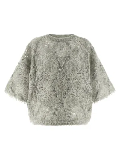 Brunello Cucinelli Sequin Knitted Sweater In Gray