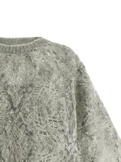 Brunello Cucinelli Sequin Knitted Sweater In Gray