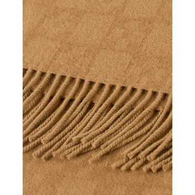 Sandro Mens Camel Monogram-pattern Fringed Wool Scarf In Brown