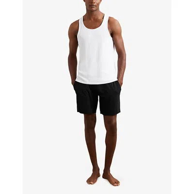 Reiss Mens Black Fleet Branded-waistband Stretch-jersey Shorts In Black