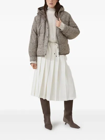 Brunello Cucinelli Women Techno Virgin Wool Canvas Pleated Track Skirt In White