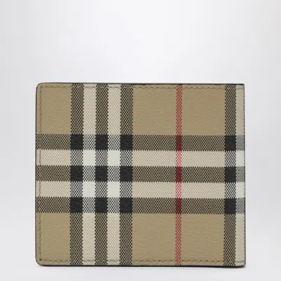 Burberry Beige Check Pattern Bi-fold Wallet Men In Neutral
