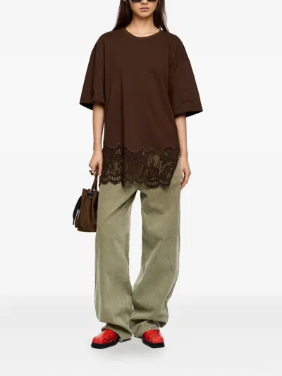 Bimba Y Lola Oversize Lace T-shirt In Brown