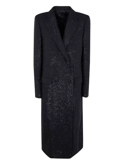Tom Ford Sequined Wool Blend Crepe Double Breasted Coat In Blue