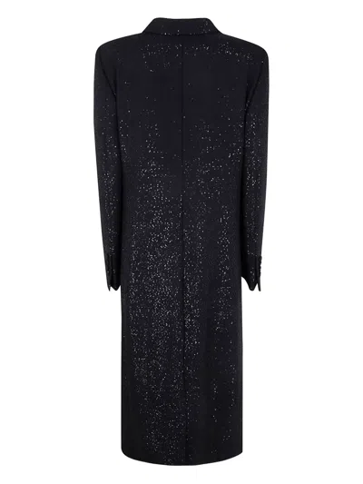 Tom Ford Sequined Wool Blend Crepe Double Breasted Coat In Blue