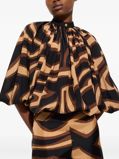 Pucci Geometric Print Blouse With Wide Sleeves In Black