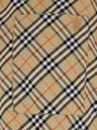Burberry Men Beige Shirt With All-over Vintage Check Motif In Cotton Man In Brown