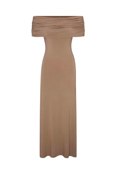 Anemos Ruched Off-the-shoulder Maxi Dress In Compact Jersey In Black
