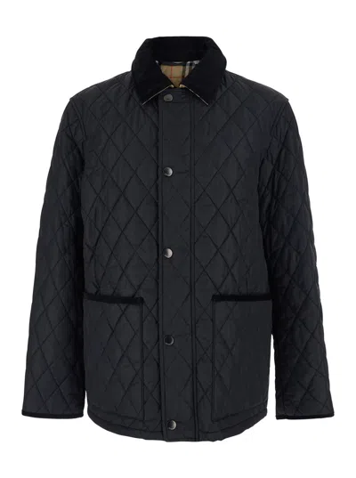 Burberry Diamond Quilted Jacket With Corduroy Collar In Black