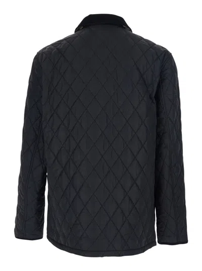 Burberry Diamond Quilted Jacket With Corduroy Collar In Black