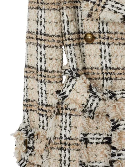 Burberry Double-breasted Belted Frayed Metallic Tweed Coat In Neutral