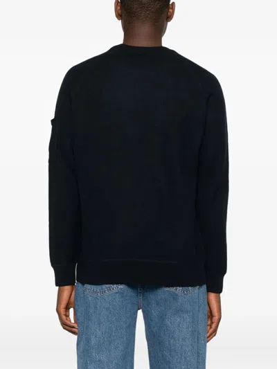 C.p. Company Men Knitwear Crew Neck In Merino Wool Felted In Blue