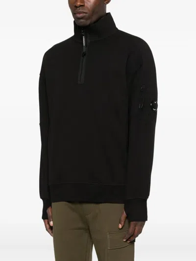 C.p. Company Sweatshirts Polo Collar In Diagonal Raised Fleece Clothing In Black