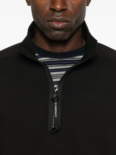 C.p. Company Sweatshirts Polo Collar In Diagonal Raised Fleece Clothing In Black