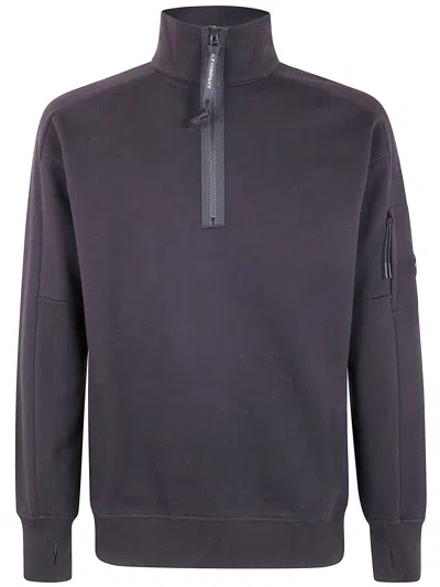 C.p. Company Sweatshirts Polo Collar In Diagonal Raised Fleece Clothing In Black