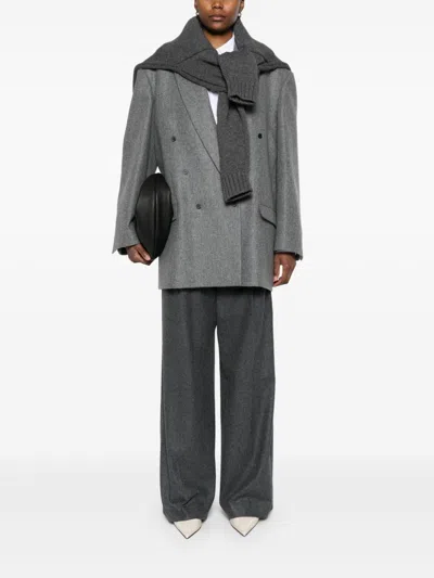 Carven Tailored Wide-leg Trousers In Anthracite Grey Wool In Gray