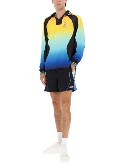 Casablanca Gradient Patterned Crewneck Sweater With Polo Collar In Multi