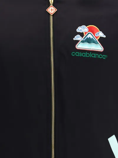 Casablanca Denim Bomber Jacket With Embroidered Logo In Black