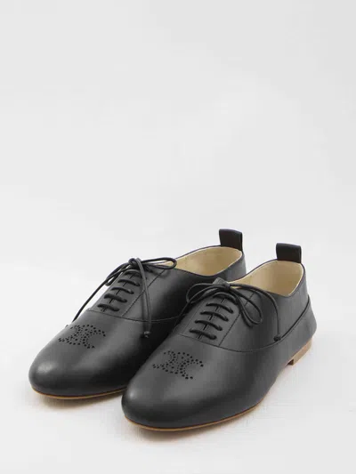 Celine Women Lise With Perforated Detail Triomphe Richelieu In Leather In Black