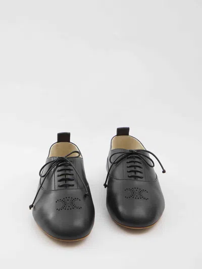 Celine Women Lise With Perforated Detail Triomphe Richelieu In Leather In Black