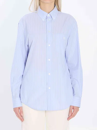 Celine Women Wide-sleeved Cotton Poplin Shirt With Stripes In Blue