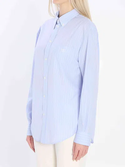 Celine Women Wide-sleeved Cotton Poplin Shirt With Stripes In Blue