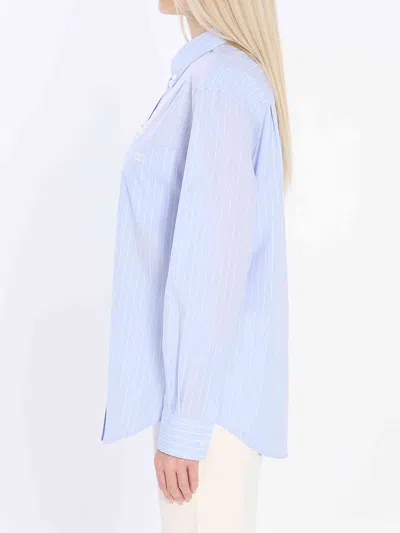 Celine Women Wide-sleeved Cotton Poplin Shirt With Stripes In Blue