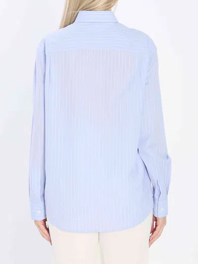Celine Women Wide-sleeved Cotton Poplin Shirt With Stripes In Blue
