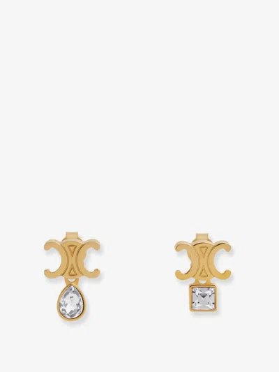 Celine Triomphe Twinkle Earrings In Strass And Brass With Gold Finish In Gold