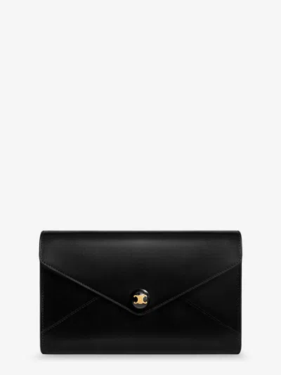 Celine Envelope Wallet On Chain In Shiny Calfskin In Black