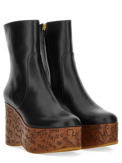 Chloé Graphic Print Ankle Boots With Platform Sole In Black