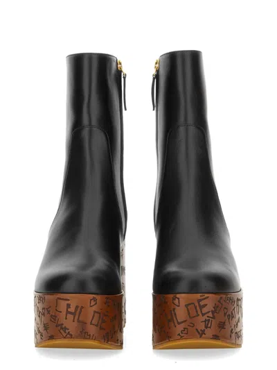 Chloé Graphic Print Ankle Boots With Platform Sole In Black