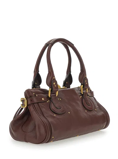 Chloé Chloe Women Chocolate Leather Paddington Shoulder Bag In Burgundy
