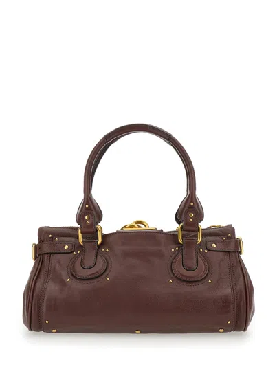 Chloé Chloe Women Chocolate Leather Paddington Shoulder Bag In Burgundy