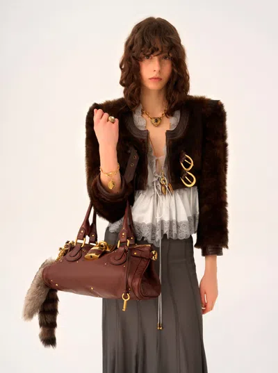 Chloé Chloe Women Chocolate Leather Paddington Shoulder Bag In Burgundy