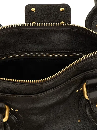 Chloé Structured Shoulder Bag With Padlock And Studs In Black