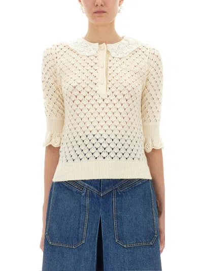 Chloé Chloe' Women Cotton, Alpaca And Silk Top In White