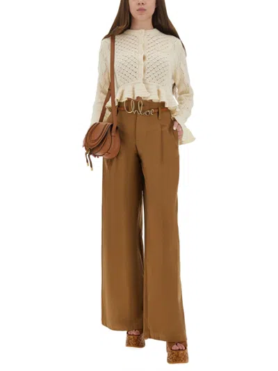Chloé Latte-colored Crochet Cardigan In Cotton Blend In White