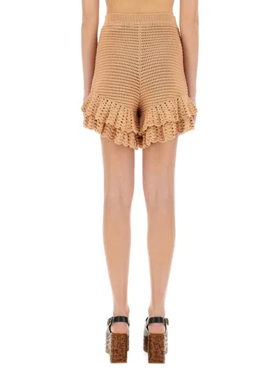 Chloé Tiered Ruffle Crochet Knit Shorts In White
