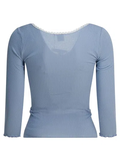 Chloé Fitted Cardigan With Plunging Neckline Knitwear Light Blue In Blue