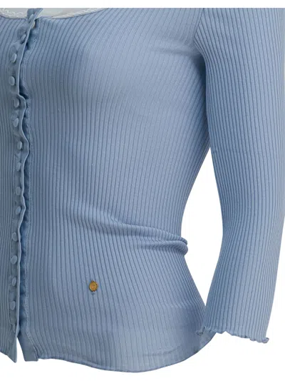 Chloé Fitted Cardigan With Plunging Neckline Knitwear Light Blue In Blue