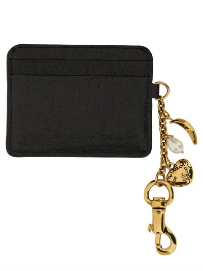 Chloé Leather Card Holder With Charms And Keychain In Black