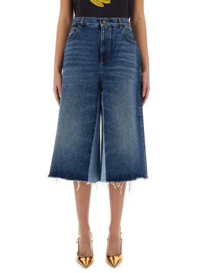 Chloé Women Patchwork Denim Bermuda Shorts In Blue