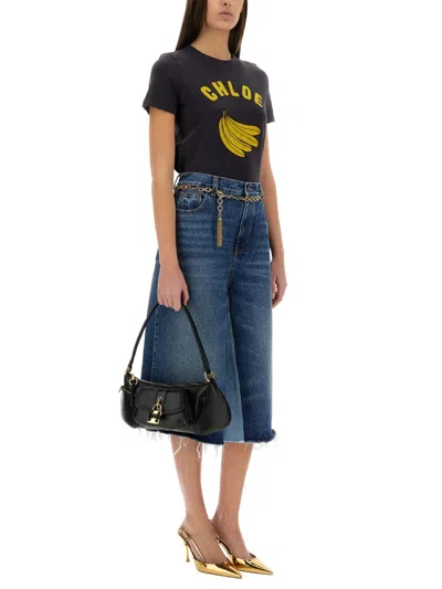 Chloé Women Patchwork Denim Bermuda Shorts In Blue