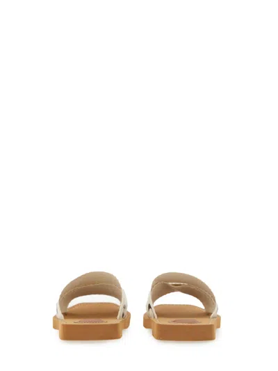 Chloé Woody Flat Logo Ribbon Slide Sandals In White