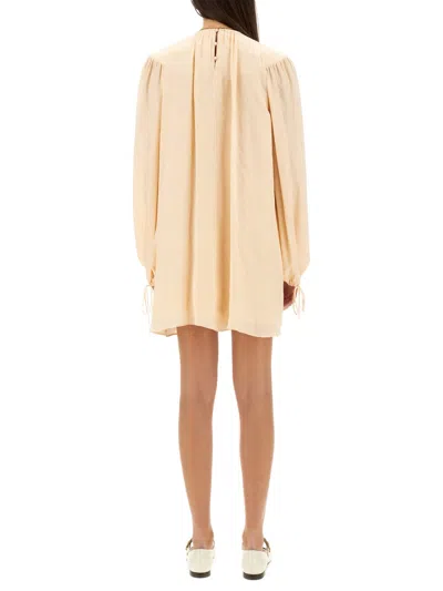 Chloé Mini Dress With Shirred Design And Sleeves In Neutral