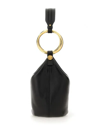 Chloé Bracelet Zip Shoulder Bag In Grained Buffalo Leather In Black