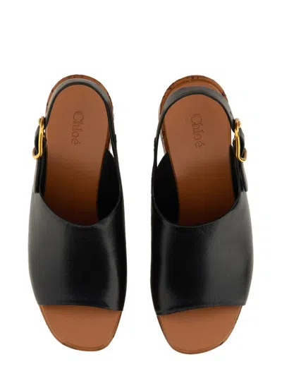 Chloé Maxime Leather Slingback Platform Sandals In Black