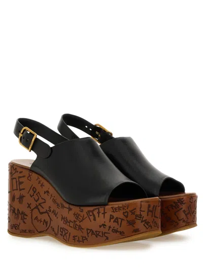 Chloé Maxime Leather Slingback Platform Sandals In Black